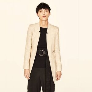 Zara Tweed Cream Tunic-length Blazer Size Small